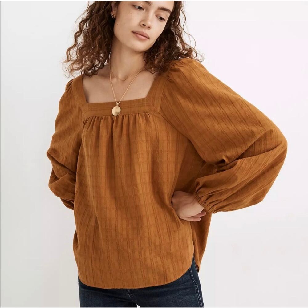 Madewell Square-Neck Bubble Sleeve Blouse Boho Peasant Lightweight yellow-Size S